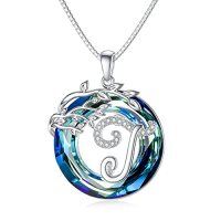 wholesale TOUPOP Valentines Day Gifts For Women S925 Sterling Silver Tree Of Life Initial A To Z Letter Pendant Necklace With Blue Circle Crystal Jewelry For Women Her Mom Birthday Christmas Gifts -style_name:Alphabet T