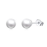 wholesale 925 Sterling Silver Classic Pearl Stud Earrings-White Gold