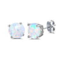 wholesale 925 Sterling Silver Green Fire Opal Round Stud Earrings - Multiple Sizes & Colors for Women Men Gifts-Red Green White