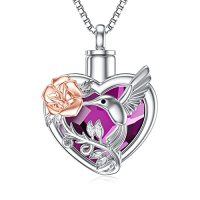 wholesale TOUPOP Hummingbird Urn Necklace For Ashes Sterling Silver With Crystal Cremation Jewelry W/funnel Filler Keepsake Memory Jewelry For Women Girls -style_name:A-Purple Heart