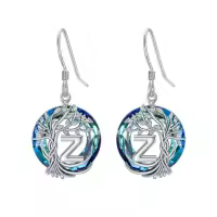 TOUPOP Sterling Silver Blue Crystal Tree Of Life Letter Drop Dangle Earrings-style_name:Z Initial