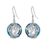 wholesale TOUPOP Tree Of Life Initial Earrings 925 Sterling Silver A-z Letter Drop Dangle Earrings Blue Circle Crystal Jewelry Birthday Christmas Gifts For Women Her Girlfriend Mom -style_name:Z Initial