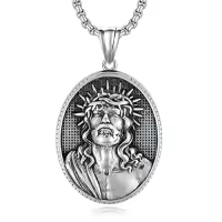 TOUPOP Stainless Steel Stone St Medal Protection Necklace for Men Women-style_name:Jesus 5