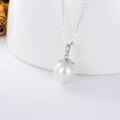 wholesale 14K Gold Chain with White Round Pearl Pendant Necklace for Women - 18 Length-0-3