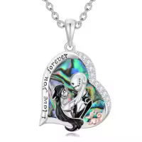 TOUPOP Sterling Silver Abalone Shell Moon Jack and Sally Skull Necklace-style_name:Heart-A