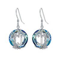 wholesale TOUPOP Tree Of Life Initial Earrings 925 Sterling Silver A-z Letter Drop Dangle Earrings Blue Circle Crystal Jewelry Birthday Christmas Gifts For Women Her Girlfriend Mom -style_name:J Initial