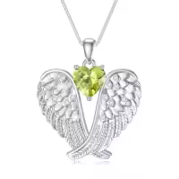 TOUPOP Sterling Silver Birthstone Angel Wings Necklace Pendant Gift-style_name:8-Aug-Peridot