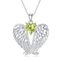 wholesale Birthstone Angel Wings Necklace 925 Sterling Silver Guardian Angel Necklace Pendant Birthstone Jewelry Birthday Christmas Gifts For Women -style_name:8-Aug-Peridot