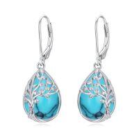 wholesale Tree Of Life Earrings 925 Sterling Silver Teardrop Celtic Tree Leverback Earrings Gemstone Jewelry Christmas Gifts For Women -color_name:Turquoise
