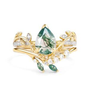 F Moss Agate Gold Ring