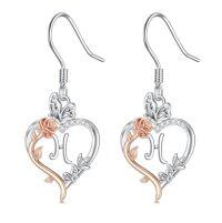 wholesale TOUPOP Rose Heart Initial Earrings 925 Sterling Silver Heart Butterfly Earrings Jewelry Anniversary Birthday Christmas Gifts For Women Her Girlfriend Wife -style_name:Initial H