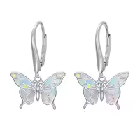 TOUPOP Sterling Silver Opal Phoenix Dragonfly Hummingbird Butterfly Dove Dangle Earrings-style_name:Butterfly