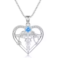 TOUPOP Sterling Silver Stone Stethoscope Caduceus Necklace Nursing Doctor Gift-style_name:Heart Caduceus