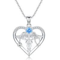 wholesale TOUPOP Nursing Graduation Gifts Sterling Silver Stethoscope Necklace Caduceus Necklace Nursing Necklaces For Doctor Medical Student -style_name:Heart Caduceus
