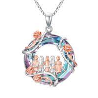 wholesale TOUPOP Sister Christmas Gifts From Sister 925 Sterling Silver 2 To 5 Sisters Necklace Rose Flower Pendant Crystal Jewelry Birthday Gifts For Women Best Friend -color_name:Purple-5 Sisters