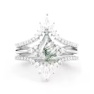 F Moss Agate Moissanite Ring