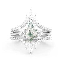 wholesale TOUPOP 3pcs Natural Moss Agate Moissanite Wedding Ring Set For Women Natural Moss Agate Ring Bridal Set 925 Sterling Silver 10k 14k 18k Solid Gold Engraved Egagement Anniversary Ring For Wife -style_name:F Moss Agate Moissanite Ring
