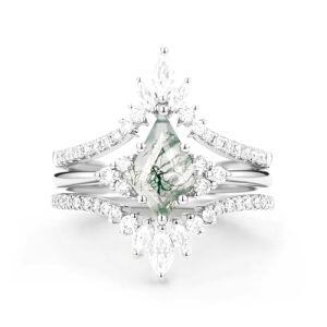 F Moss Agate Moissanite Ring