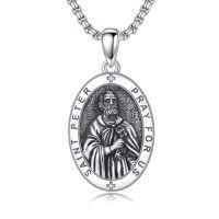 wholesale Saint Patron Necklace For Men Women 925 Sterling Silver Saint Pendant With Stainless Steel Chain St Medal Protection Necklace Catholic Religious Amulet Gifts For Him -style_name:V-St Peter