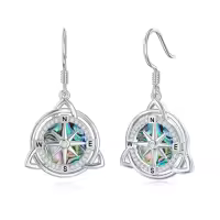 TOUPOP Sterling Silver Abalone Shell Tree Of Life Dangle Earrings-style_name:2-Compass