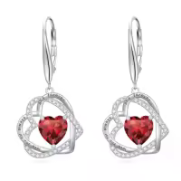 TOUPOP Sterling Silver Birthstone Double Heart Leverback Earrings-color_name:01-January-Garnet