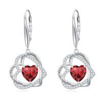 wholesale TOUPOP Heart Birthstone Earrings 925 Sterling Silver Double Heart Leverback Earrings Love You For Always And Forever Jewelry Anniversary Birthday Christmas Gifts For Women Wife Her -color_name:01-January-Garnet