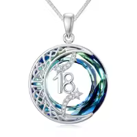 TOUPOP Sterling Silver Blue Crystal Celtic Moon Star Necklace Jewelry Gifts-style_name:18th
