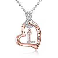 TOUPOP Sterling Silver & 14k Rose Gold Plated Heart Infinity Initial Letter Necklace-style_name:L