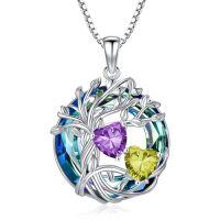 wholesale TOUPOP S925 Sterling Silver Family Celtic Tree Of Life Pendant Necklaces With 2 Heart Birthstone With Blue Austrian Crystal Jewelry Birthday Anniversary Christmas Gifts For Her Wife Girlfriend Mom (18k Real White Gold Filled) -color_name:02-08-Feb-Aug Birthstone