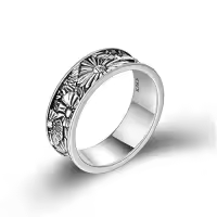 TOUPOP Sterling Silver & Daisy Ring Vintage Feather Jewelry For Women-ring_size:9,color_name:Flowers