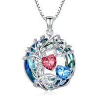 wholesale TOUPOP S925 Sterling Silver Family Celtic Tree Of Life Pendant Necklaces With 2 Heart Birthstone With Blue Austrian Crystal Jewelry Birthday Anniversary Christmas Gifts For Her Wife Girlfriend Mom (18k Real White Gold Filled) -color_name:07-12-Jul-Dec Birthstone