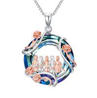 wholesale TOUPOP Sister Christmas Gifts From Sister 925 Sterling Silver 2 To 5 Sisters Necklace Rose Flower Pendant Crystal Jewelry Birthday Gifts For Women Best Friend -color_name:Blue-5 Sisters