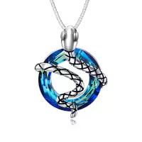 TOUPOP Sterling Silver Crystal Unicorn Animal Tree Flower Pendant Necklace-color_name:Snake