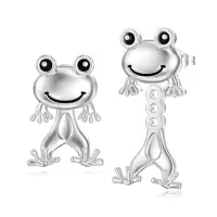 TOUPOP 925 Sterling Silver Stud Earrings Hippo Frog Cow Axolotl Elephant Jewelry Gifts-style_name:Frog-B