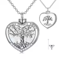 TOUPOP Sterling Silver Tree Of Life Urn Necklace For Ashes Memorial Keepsake-color_name:A-Heart Tree of Life-Pearl Shell