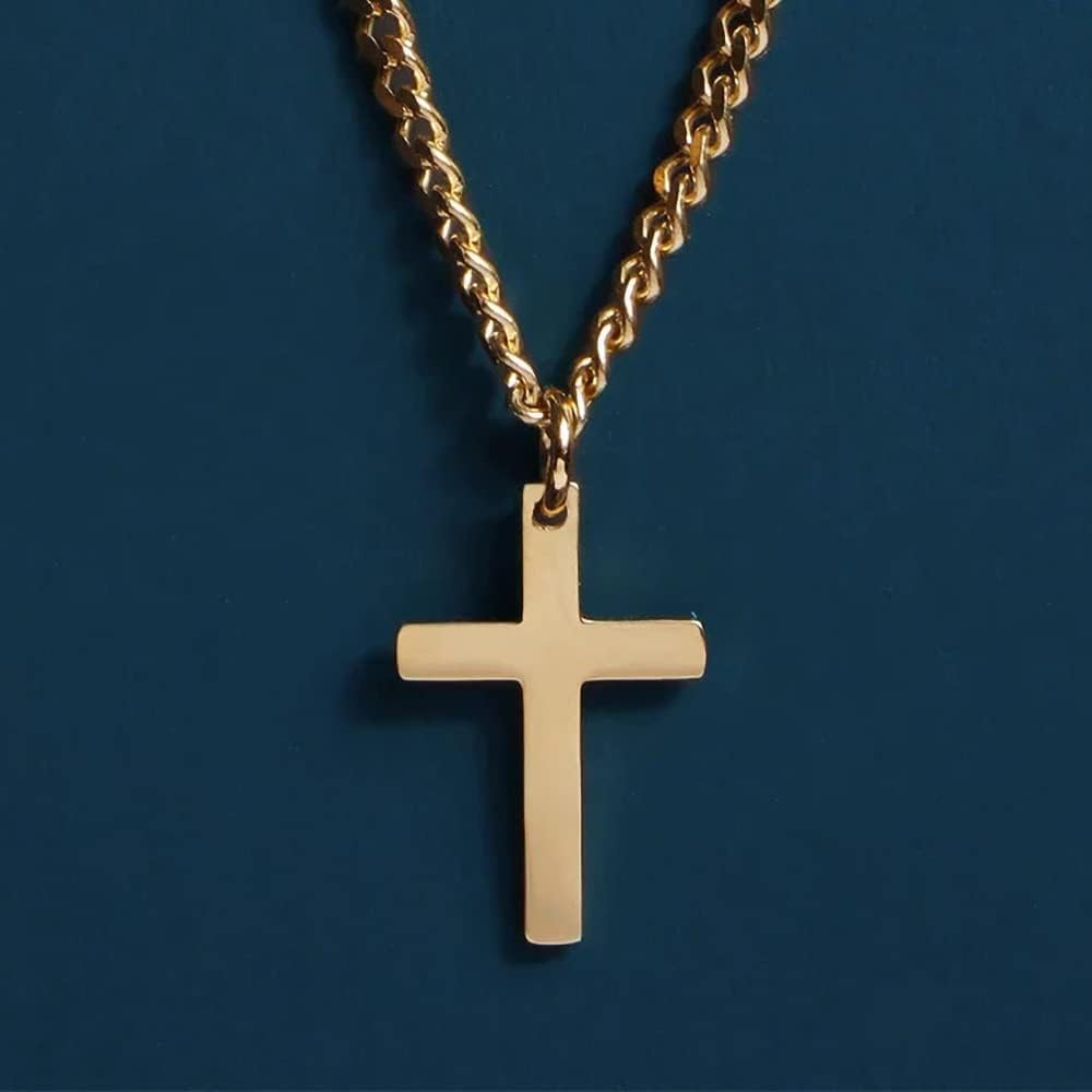 wholesale 925 Sterling Silver Stainless Steel 4MM Cuban Link Cross Pendant Necklace for Men-0-5