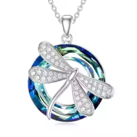 TOUPOP Sterling Silver Crystal Dragonfly/Butterfly Pendant Necklace, 18"+2" Extender-style_name:01-One Dragonfly