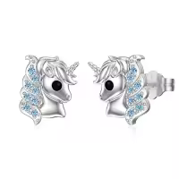 TOUPOP 925 Sterling Silver Crystal Unicorn Stud Earrings-style_name:Blue