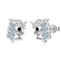 wholesale Unicorn Earrings 925 Sterling Silver Unicorn Stud Earrings Jewelry Gifts For Women Daughter Birthday -style_name:Blue