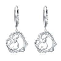 wholesale TOUPOP Gifts For Women Heart Initial Earrings 925 Sterling Silver Double Heart Dangle Earrings Birthday Jewelry Birthday Christmas Gifts For Her Wife Girlfriend -style_name:Initial J