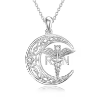 TOUPOP Sterling Silver Caduceus Angel Wing RN Necklace Jewelry Gift-style_name:Celtic Moon RN Necklace