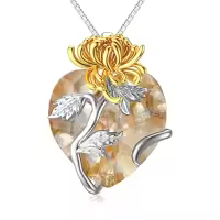 TOUPOP Sterling Silver Crystal Birth Flower Pendant Necklace-style_name:11-November-Chrysanthemum-Heart Crystal