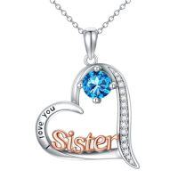 wholesale Sister Gifts Birthstone Necklaces 925 Sterling Silver Heart Birthstone Necklace Sister Jewelry Birthday Christmas Gifts For Women Friend Daughter -color_name:12-December-Topaz