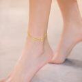 wholesale 14K Gold Star & Moon Charm Ankle Anklet with Tassels - 8+2 Inches-0-2