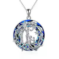 TOUPOP Sterling Silver Crystal Tree Of Life Necklace For Women-color_name:F-Family 2 Child -Blue Crystal