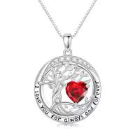 TOUPOP White Gold Gold Plated 925 Sterling Silver Austrian Crystal Tree Of Life Birthstone Necklace-color_name:01-Jan-Garnet