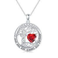 wholesale TOUPOP Valenitnes Day Gifts, Tree Of Life Birthstone Necklaces For Women, White Gold Gold Plated 925 Sterling Silver Celtic Jewelry Austrian Crystal Pendant Necklace, Anniversary Wedding Jewelry Irish Birthday Gifts -color_name:01-Jan-Garnet