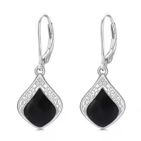 TOUPOP Sterling Silver Gemstone Filigree Teardrop Leverback Earrings-color_name:B--Black Onyx