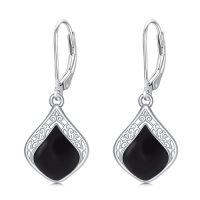 wholesale Filigree Teardrop Earrings 925 Sterling Silver Gemstone Leverback Earrings Jewelry Birthday Christmas Gifts For Women -color_name:B--Black Onyx