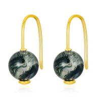 TOUPOP 14K Gold Moss Agate Moissanite Drop Dangle Earrings-style_name:Natural Moss Agate Earrings
